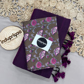 Wine Handloom Khadi Cotton Saree With Flower Print Blouse